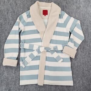 Victorias Secret Robe Womens Small Blue White Stripe Sherpa Trim Belted Cozy